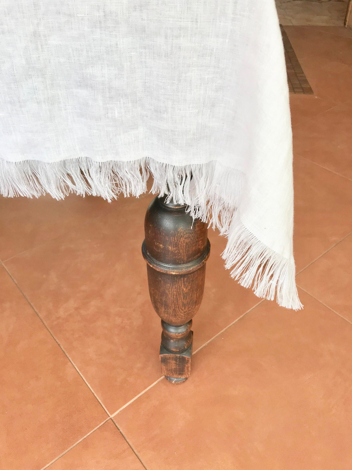 White Linen Tablecloth,Tablecloth with Fringes Stonewashed European Linen,Extra large tablecloth, Oval Tablecloth by Linenbee