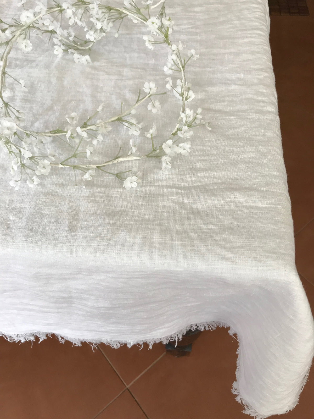 White Linen Tablecloth,Tablecloth with Fringes Stonewashed European Linen,Extra large tablecloth, Oval Tablecloth by Linenbee