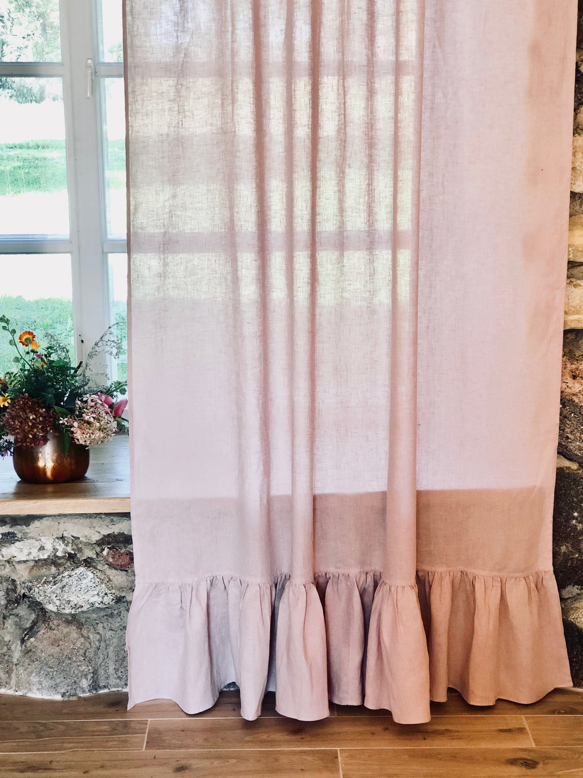 Linen Curtain Panel With Ruffle Dusty Pink Window Curtains Linenbee