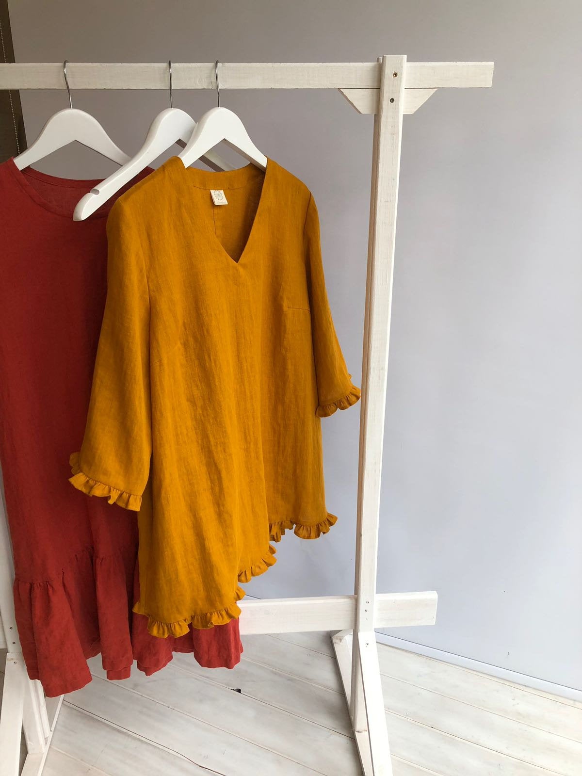 Linen tunic v-neck &amp;#39;Shirley V&amp;#39; with ruffles, tunic top, linen tunic for women, linen blouse woman, formal linen tunic ruffled, v neck tunic