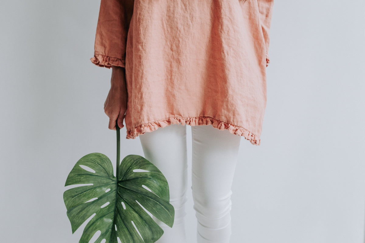 Linen tunic v-neck &amp;#39;Shirley V&amp;#39; with ruffles, tunic top, linen tunic for women, linen blouse woman, formal linen tunic ruffled, v neck tunic