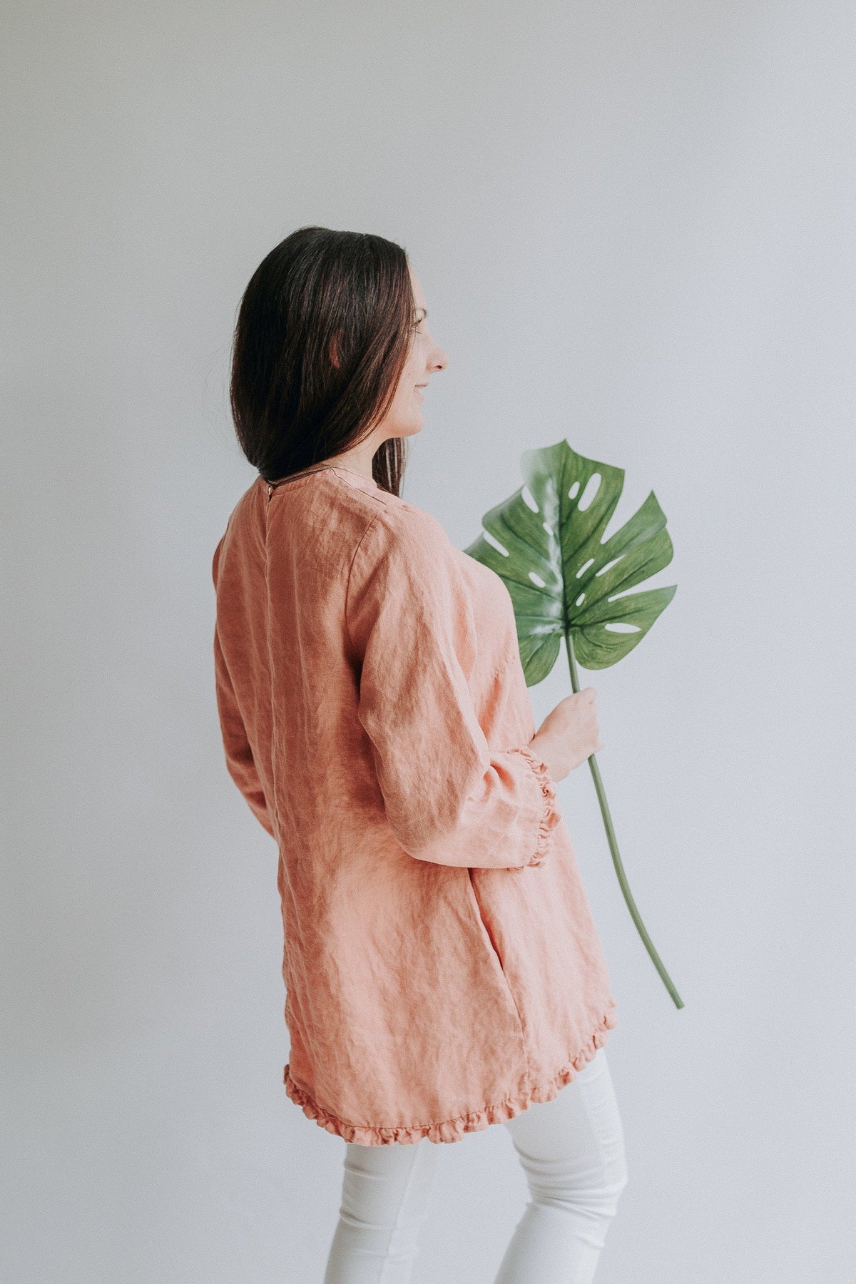 Linen tunic v-neck &amp;#39;Shirley V&amp;#39; with ruffles, tunic top, linen tunic for women, linen blouse woman, formal linen tunic ruffled, v neck tunic