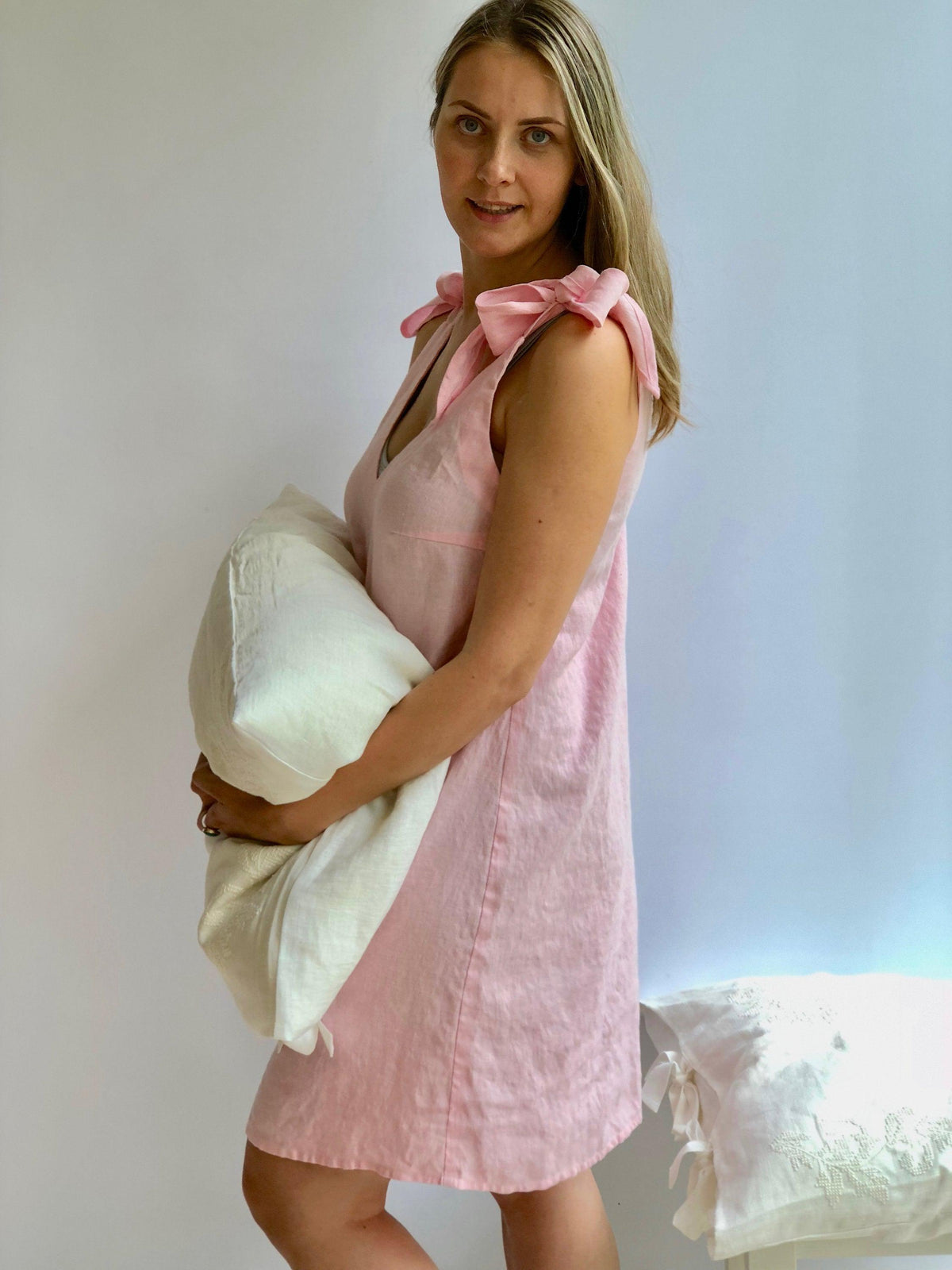 Linen Nightgown, Linen sleepwear, Night Dress, Pink Nightgown, Summer dress, Sleeveless linen dress, gift