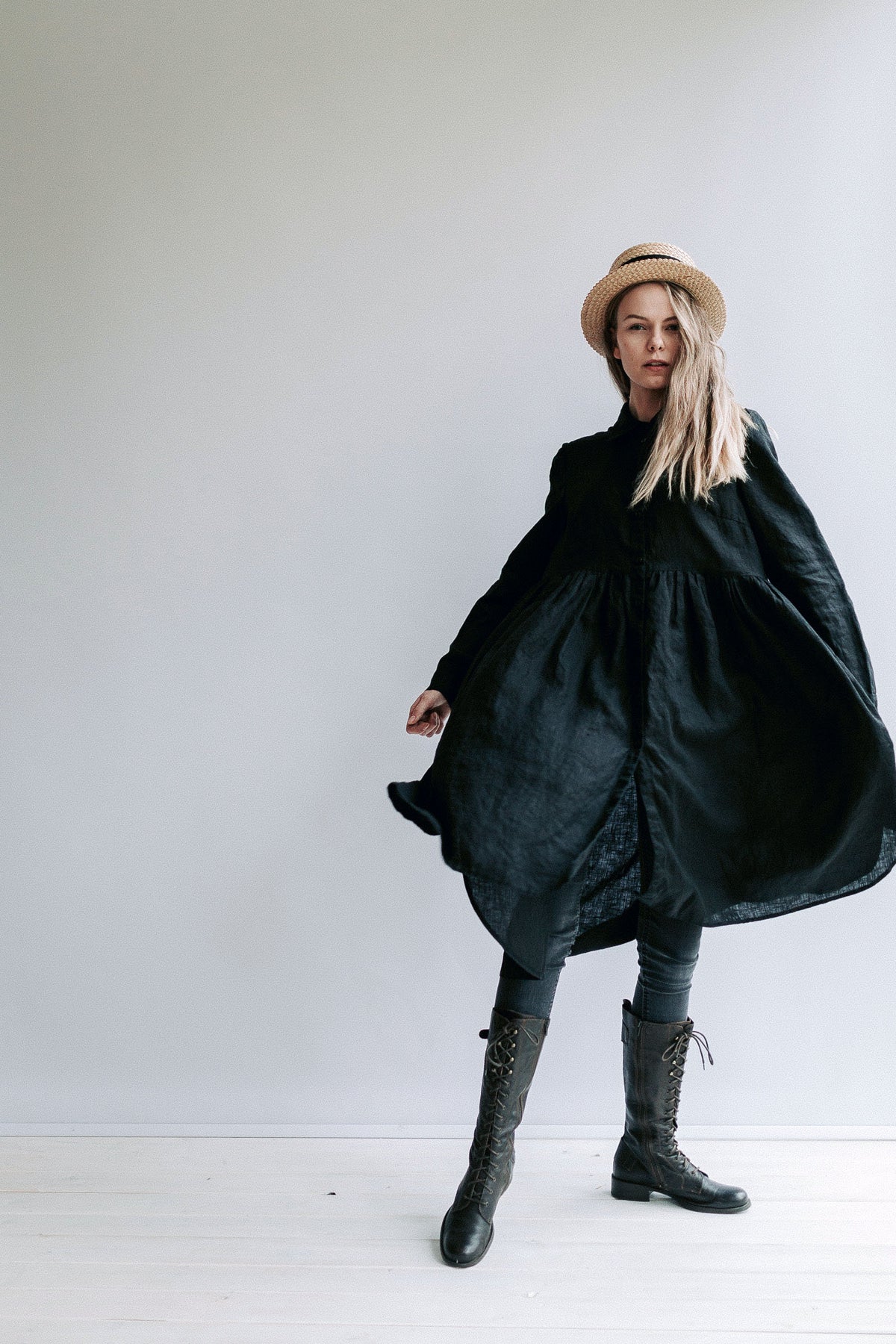 Linen Smock &amp;#39;Lisa&amp;#39; with Long Sleeves, Button Up Dress, Linen Dress for Woman, Long Linen Jacket Linen coat Linen duster Plus size Maxi Linen