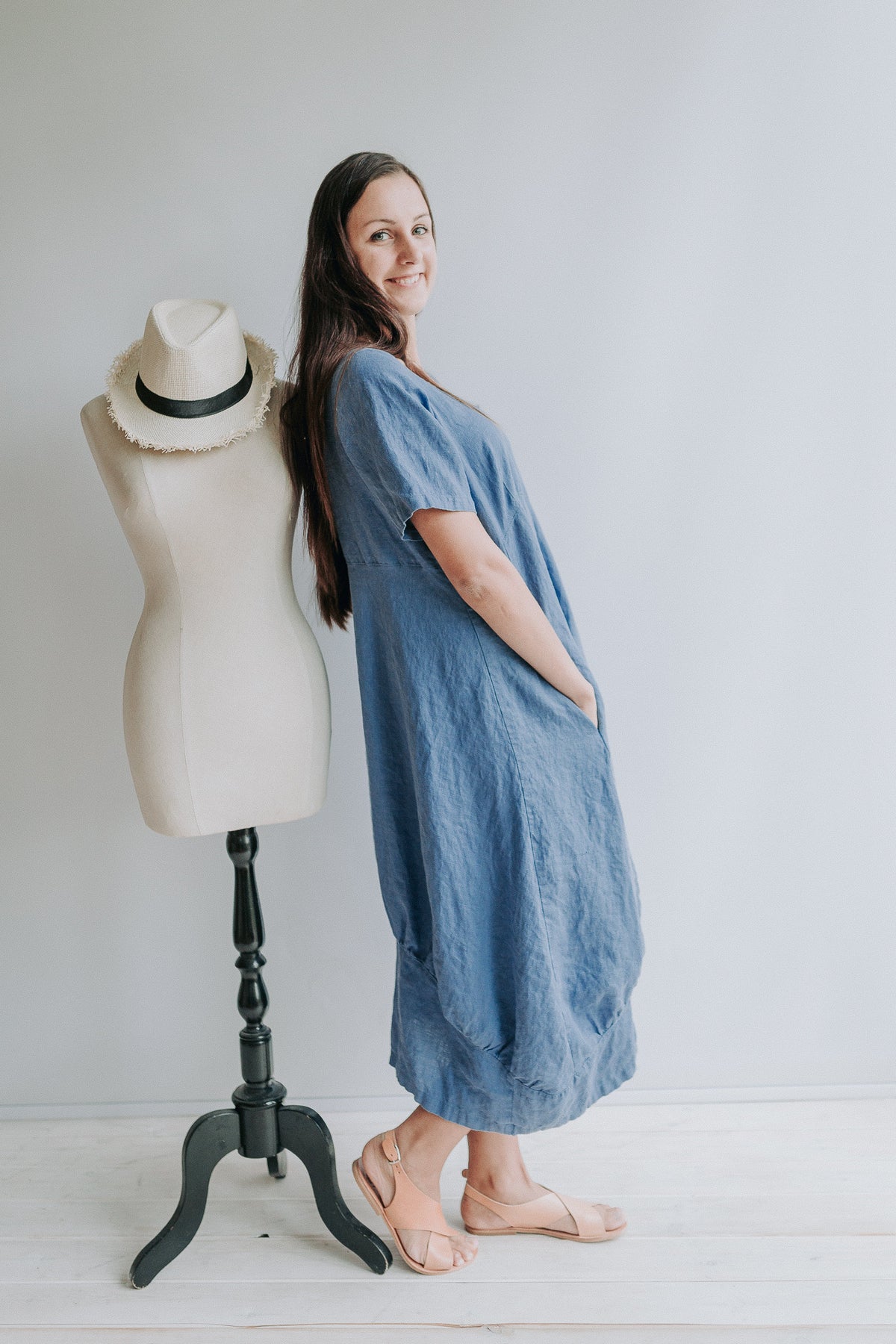 Linen Dress "Samantha" With Sleeves, Long Dress - Linenbee Linen Dress "Samantha" With Sleeves, Long Dress - Linenbee