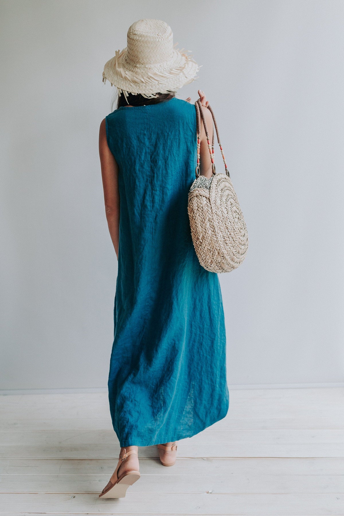 Sleeveless Linen Dress "Anna" with Pockets - Linenbee Sleeveless Linen Dress "Anna" with Pockets - Linenbee