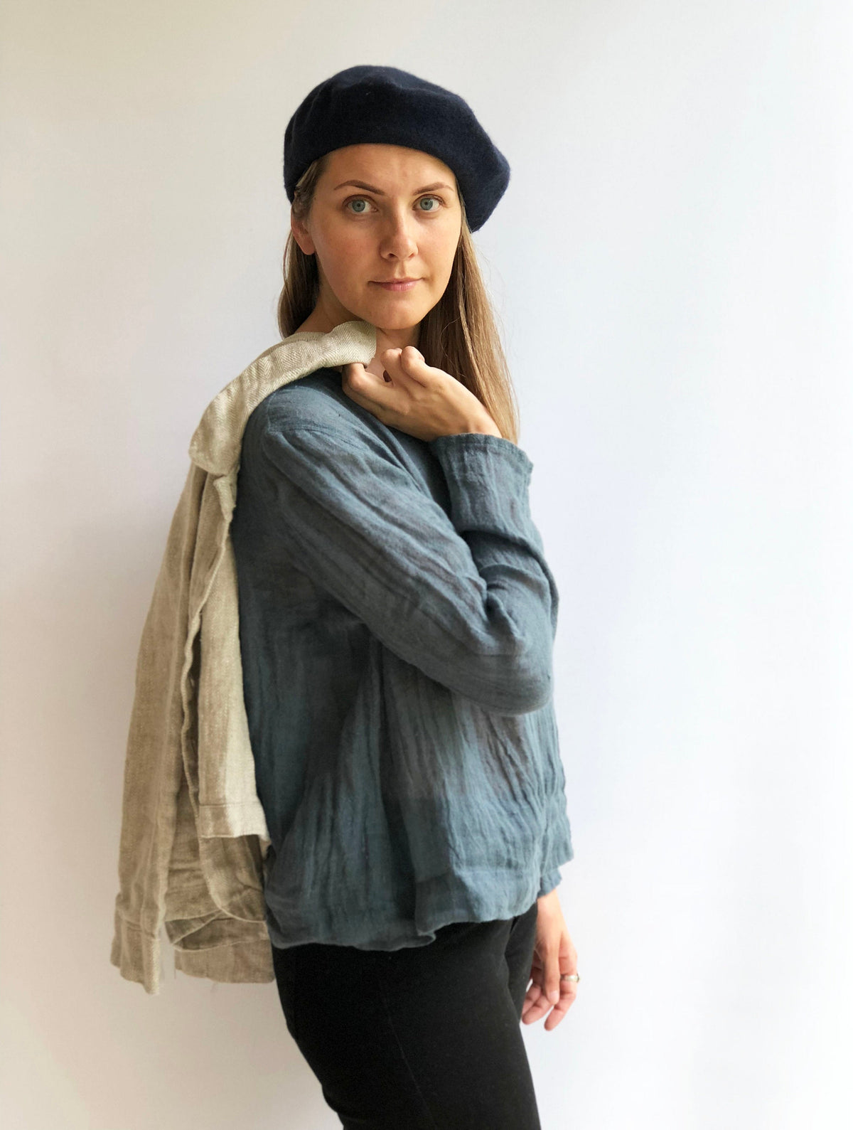 Linen Gauzy Shirt &amp;#39;Sophia&amp;#39; with Long Sleeves, Linen Blouse, Linen Gauze Shirt Plus size shirt Gauzy top Rustic net top long sleeves Boho top