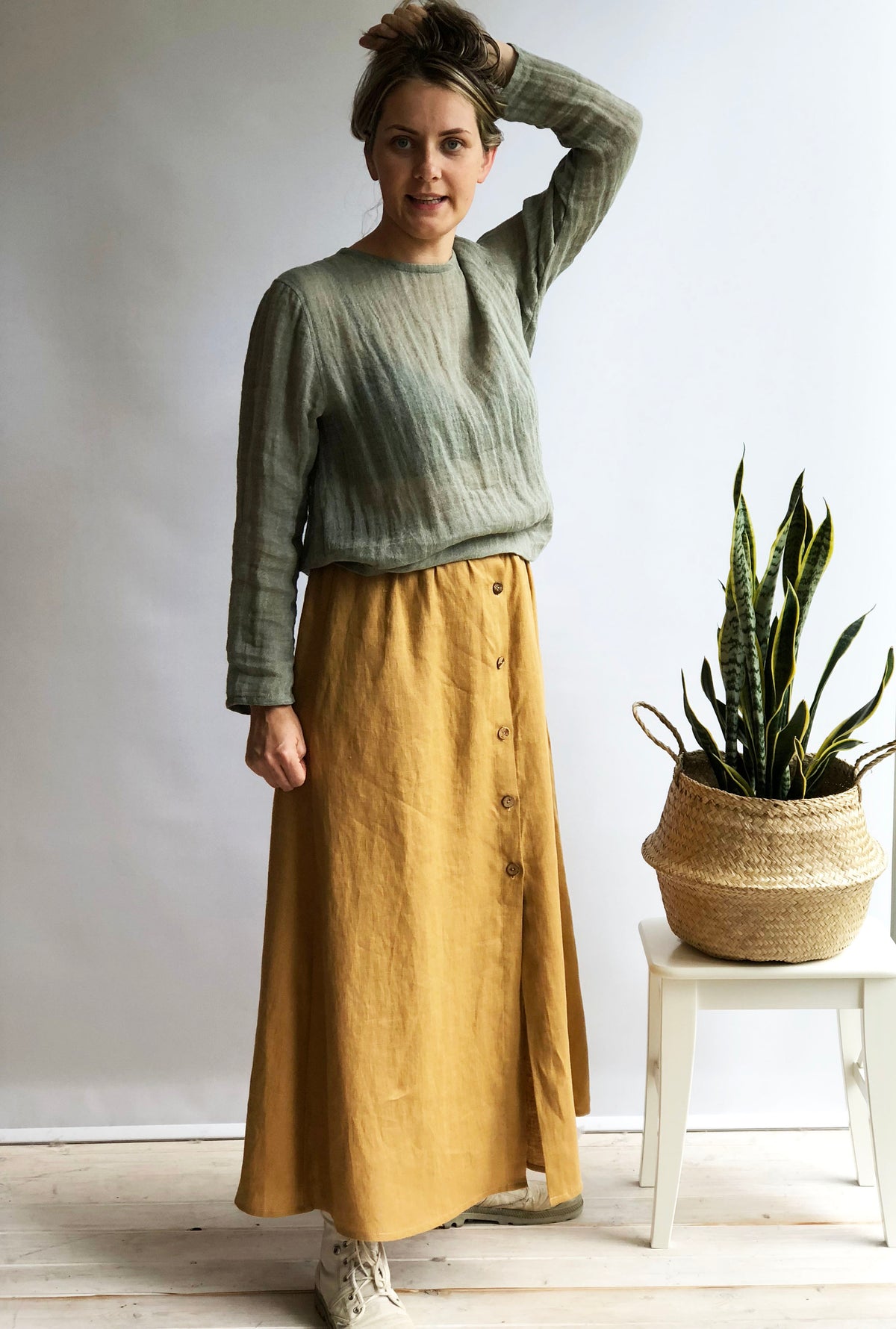 Linen Gauzy Shirt &amp;#39;Sophia&amp;#39; with Long Sleeves, Linen Blouse, Linen Gauze Shirt Plus size shirt Gauzy top Rustic net top long sleeves Boho top