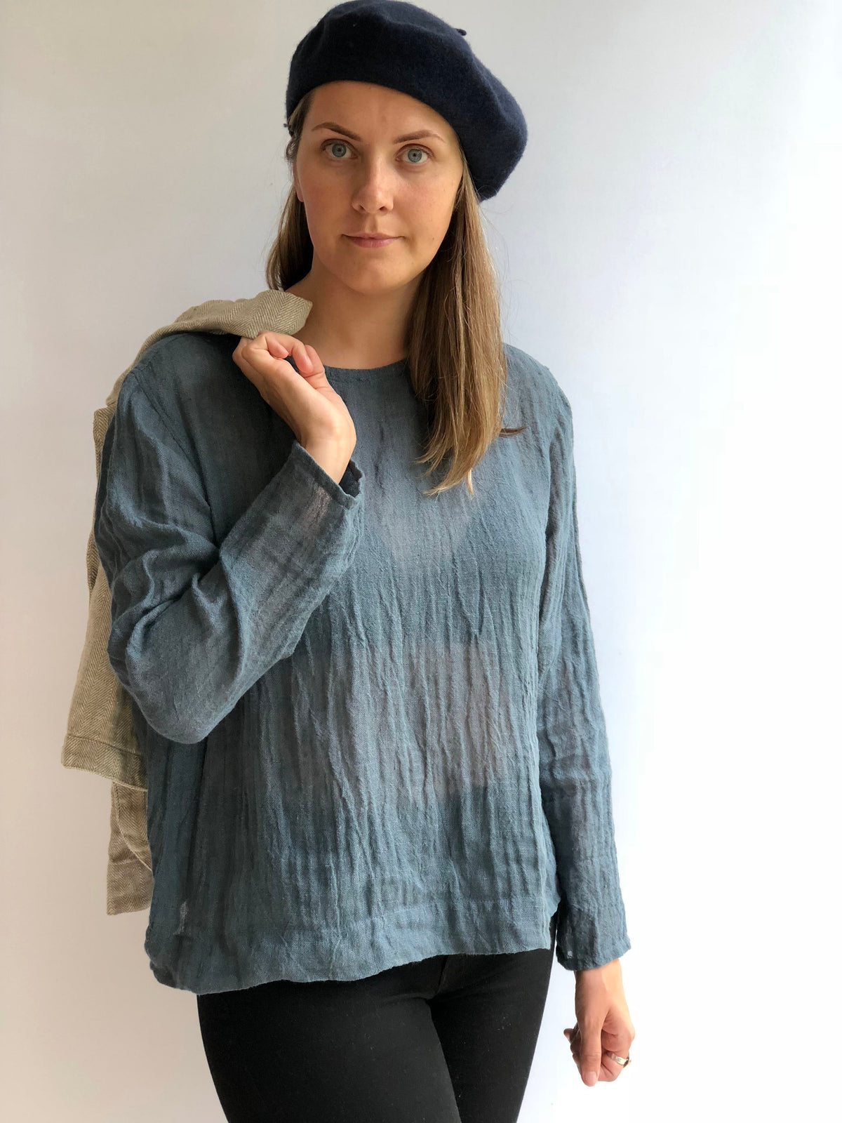 Linen Gauzy Shirt &amp;#39;Sophia&amp;#39; with Long Sleeves, Linen Blouse, Linen Gauze Shirt Plus size shirt Gauzy top Rustic net top long sleeves Boho top
