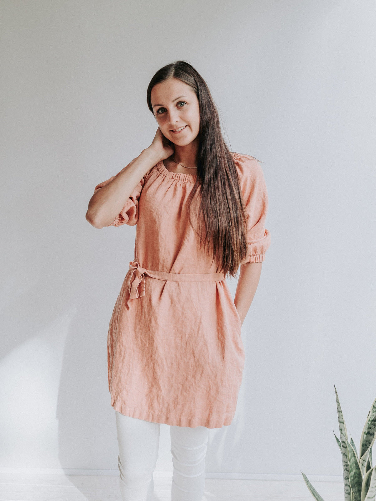 Womens Tunic &amp;quot;Lavinia&amp;quot;, Boho Linen Tunic Top, Plus size Linen Tunic, Off the Shoulder Tunic Top, Plus Size Tunic Top, Tunic Dress with Belt