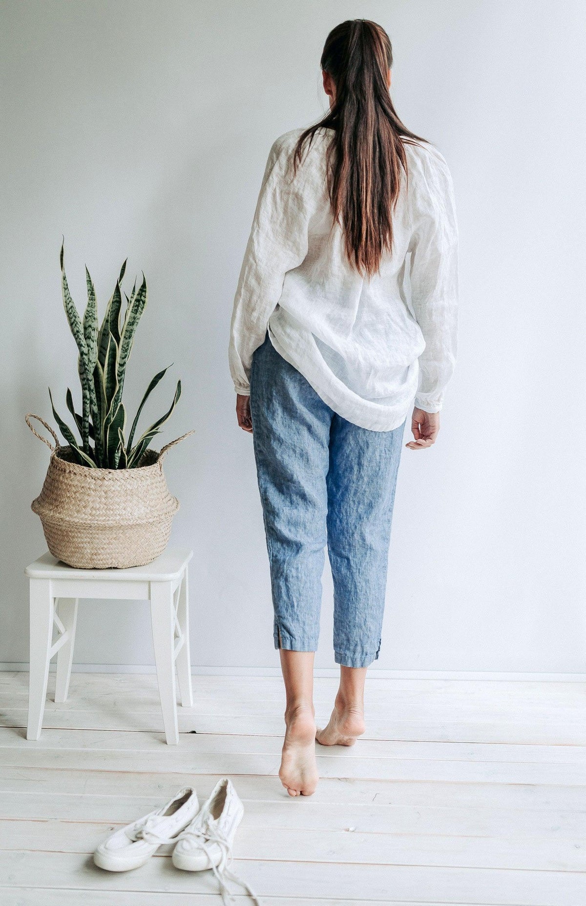 Pegged Capri Linen Pants, Linen Trousers - Linenbee