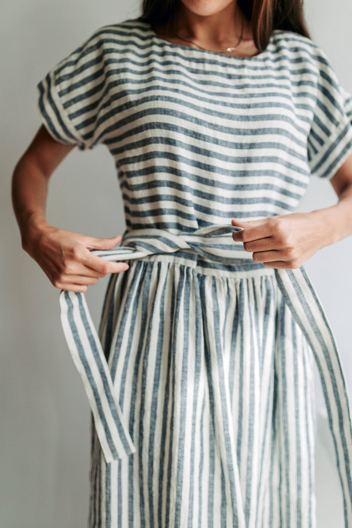 Long Linen Dress with Belt &amp;quot;Aurelia&amp;quot;, Linen Maxi Dress, Striped Dress, Maxi Summer Dress Beach Linen Dress with Sleeves, Linen Summer Dress