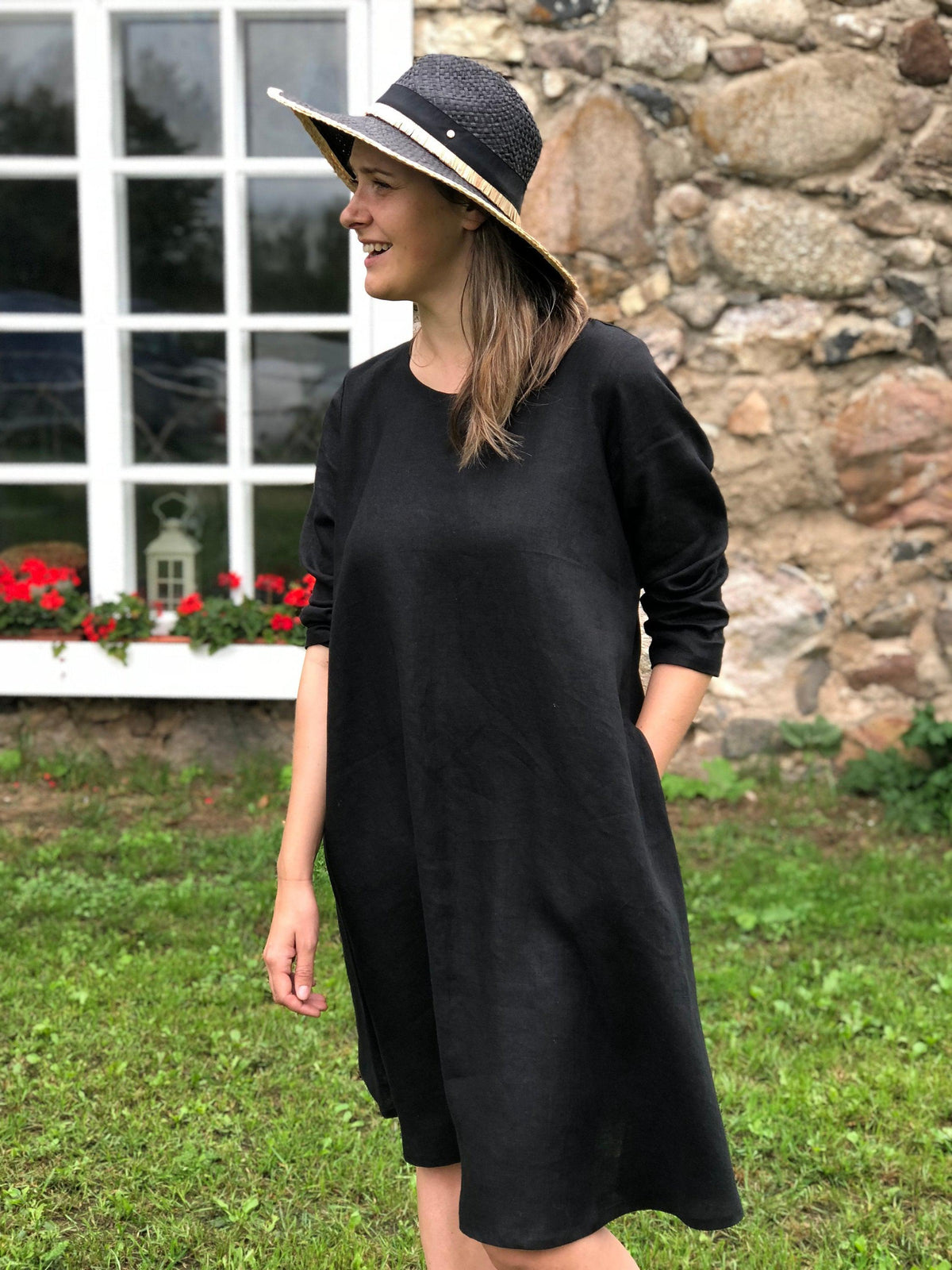 Little Black Dress "Eva" Black Linen Dress, Linen dress for women - Linenbee Little Black Dress "Eva" Black Linen Dress, Linen dress for women - Linenbee