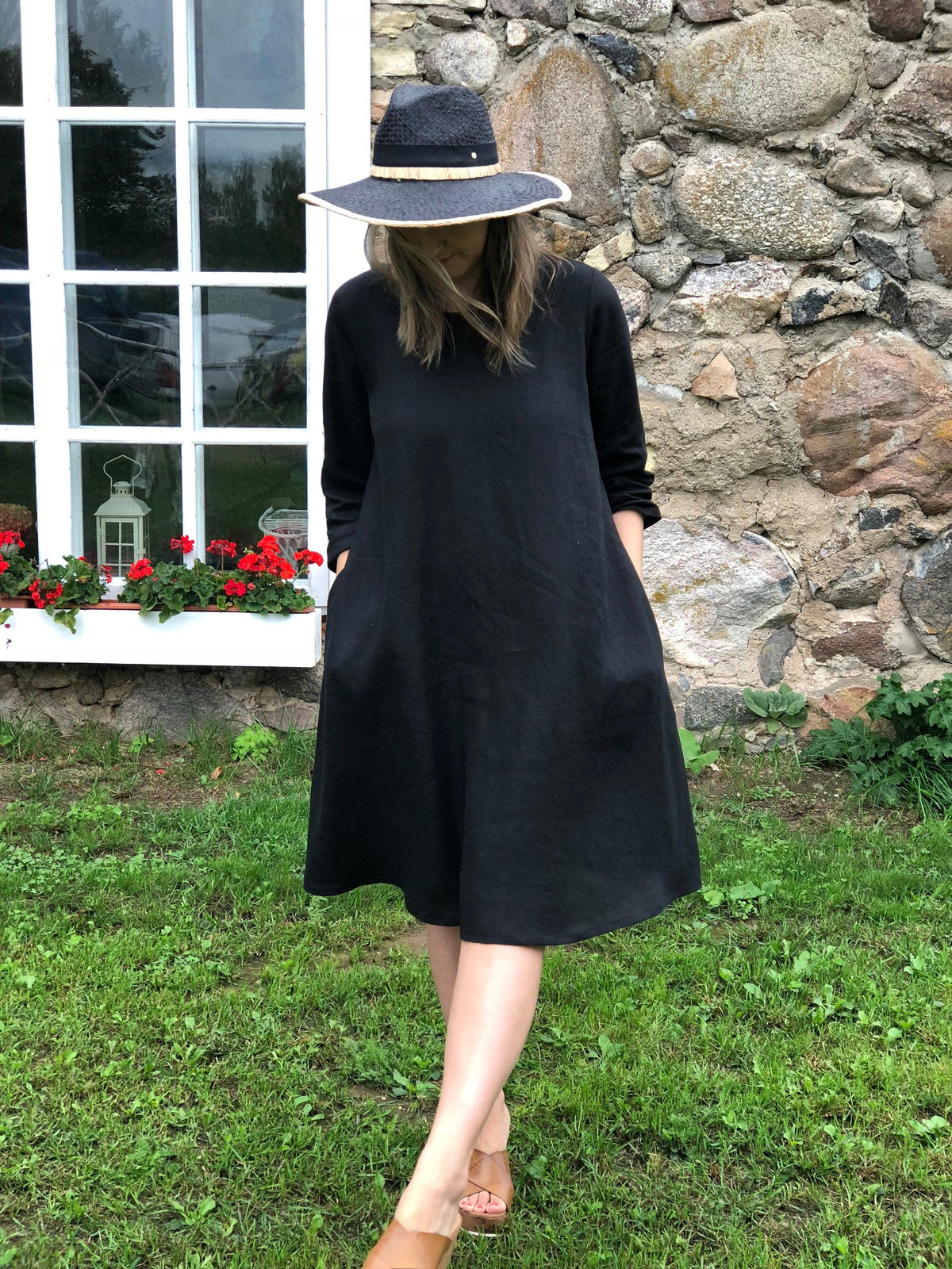Linen Dress Knee Length Tunic Dress Little Black Dress "Eva" Black Linen Dress, Linen Dress For Women Linen Dress Knee Length Tunic Dress Little Black Dress "Eva" Black Linen Dress, Linen Dress For Women