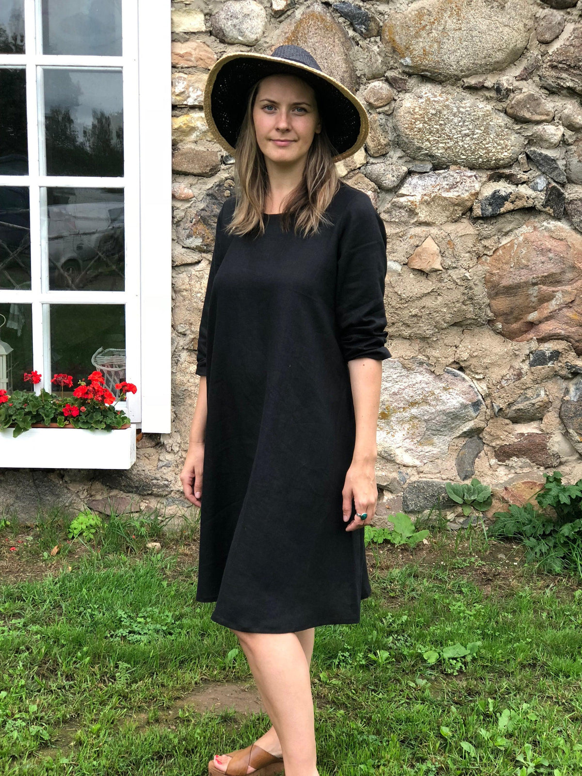 black linen dress with sleeves Little Black Dress "Eva" Black Linen Dress, Linen dress for women