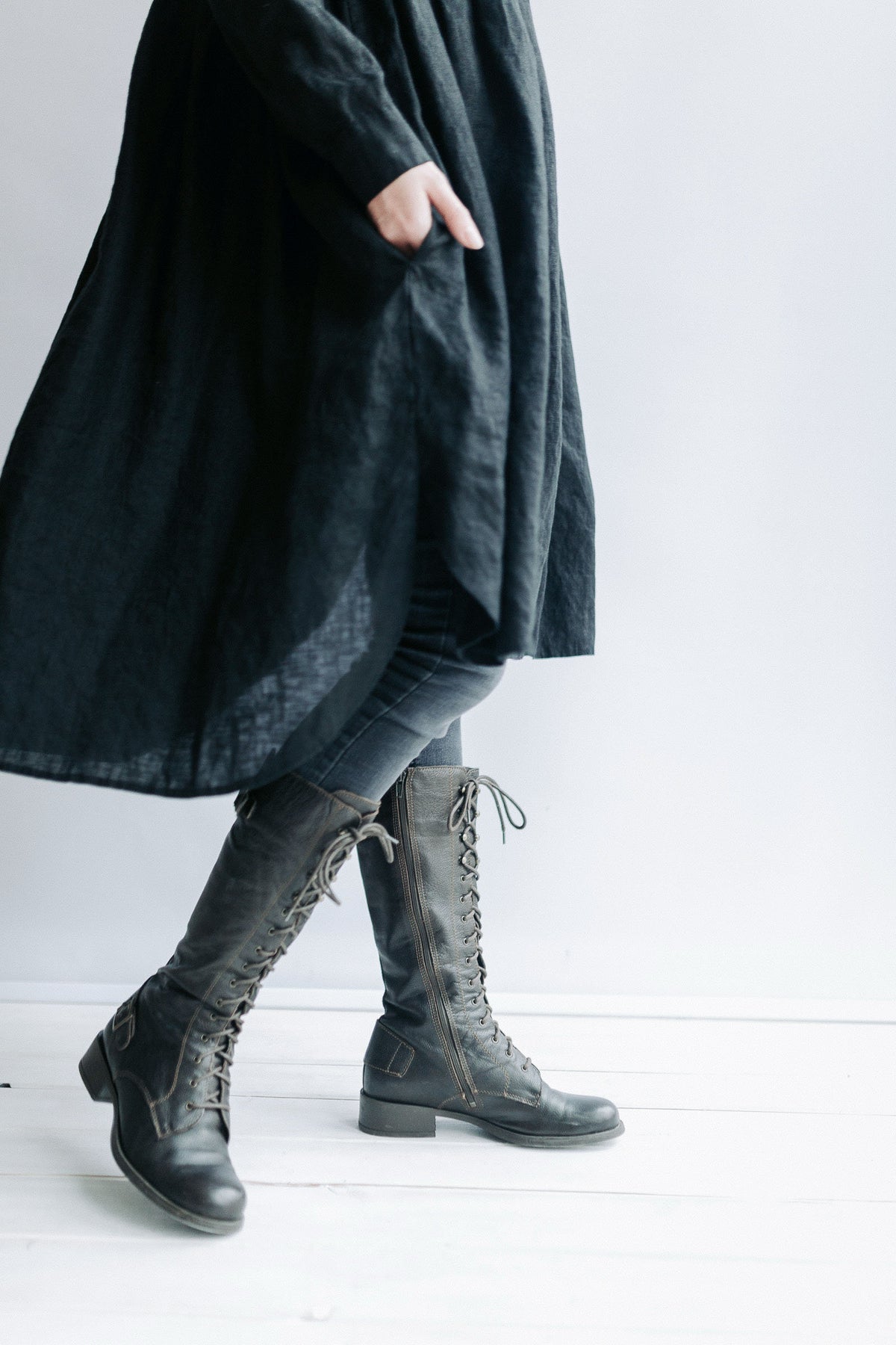 Linen Smock 'Lisa' with Long Sleeves, Button Up Dress - Linenbee Linen Smock 'Lisa' with Long Sleeves, Button Up Dress - Linenbee