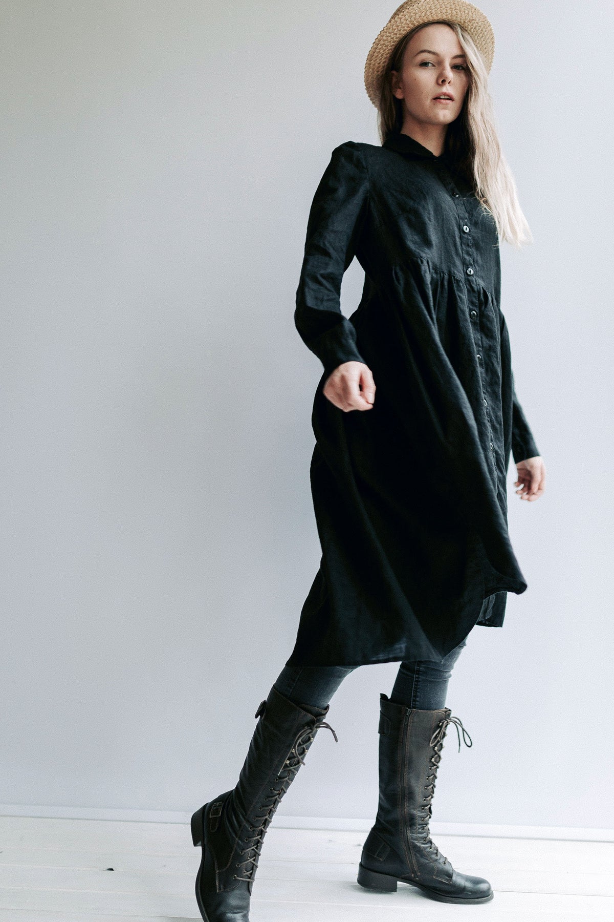 Linen Smock &amp;#39;Lisa&amp;#39; with Long Sleeves, Button Up Dress, Linen Dress for Woman, Long Linen Jacket Linen coat Linen duster Plus size Maxi Linen