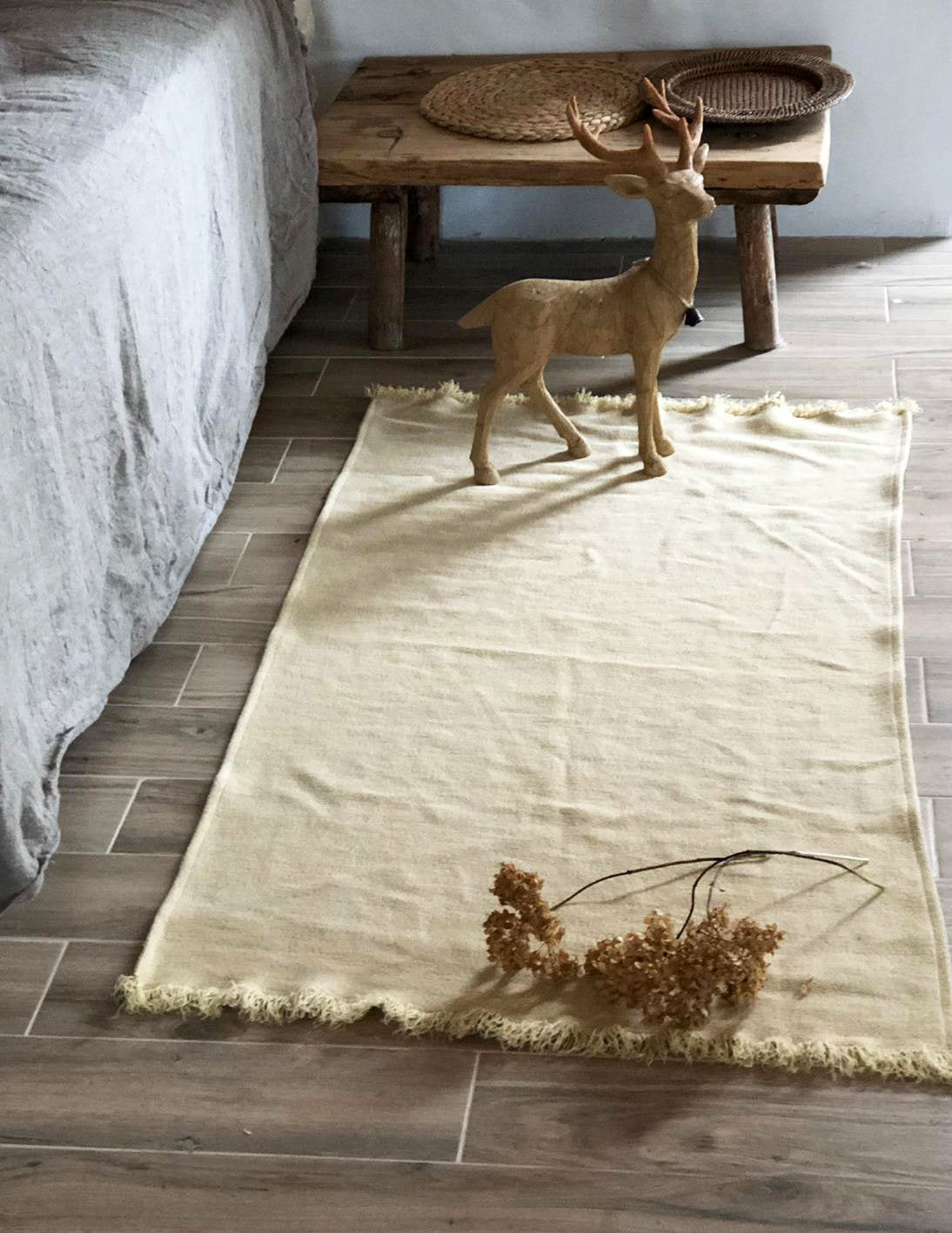 Natural Floor Mat, Linen Rug - Linenbee