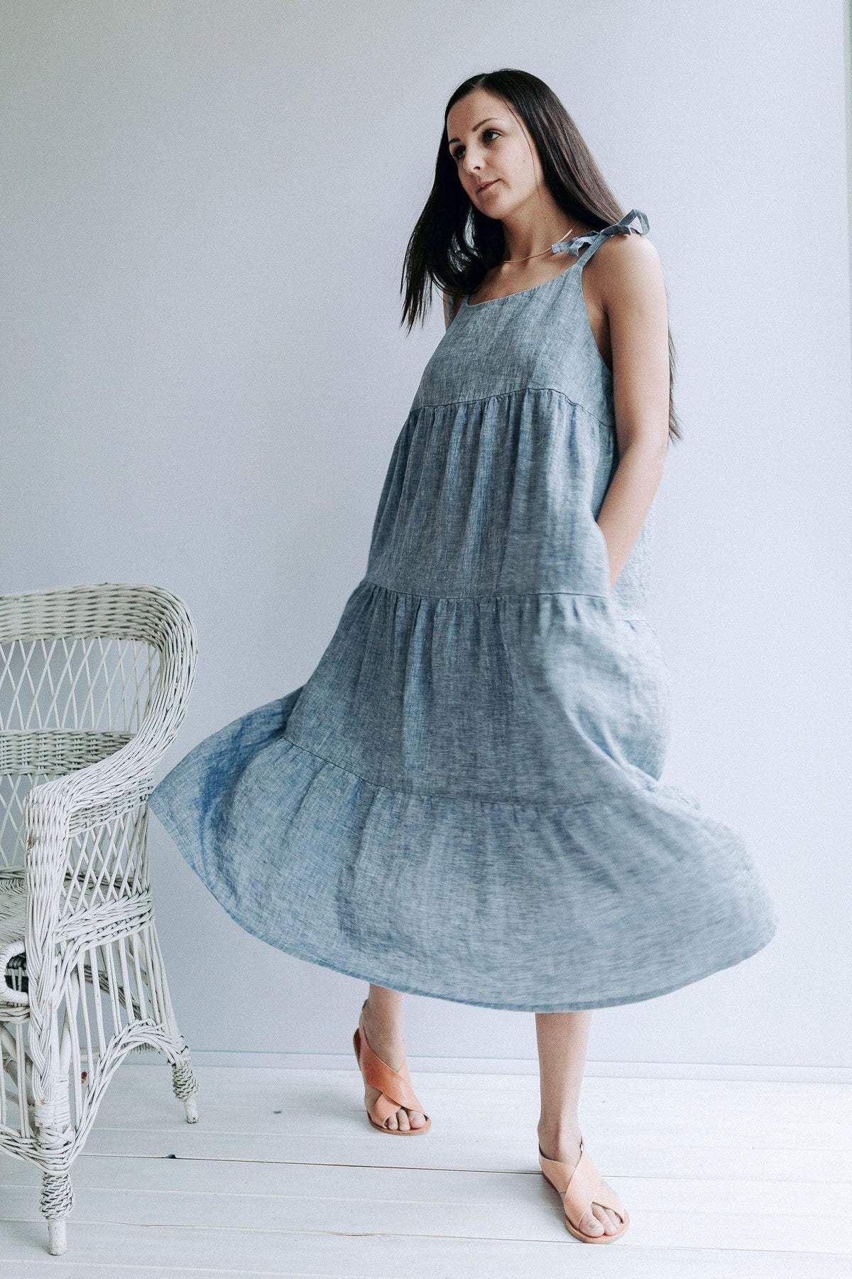 Prairie Dress &amp;quot;Elle&amp;quot;, Sleeveless Linen Maxi Dress, Pinafore Dress, Sundress Linen Dress for Woman, Linen Dresses Plus, Loose fitting linen