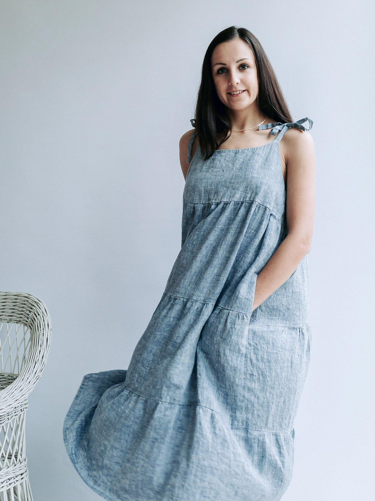 Prairie Dress &amp;quot;Elle&amp;quot;, Sleeveless Linen Maxi Dress, Pinafore Dress, Sundress Linen Dress for Woman, Linen Dresses Plus, Loose fitting linen