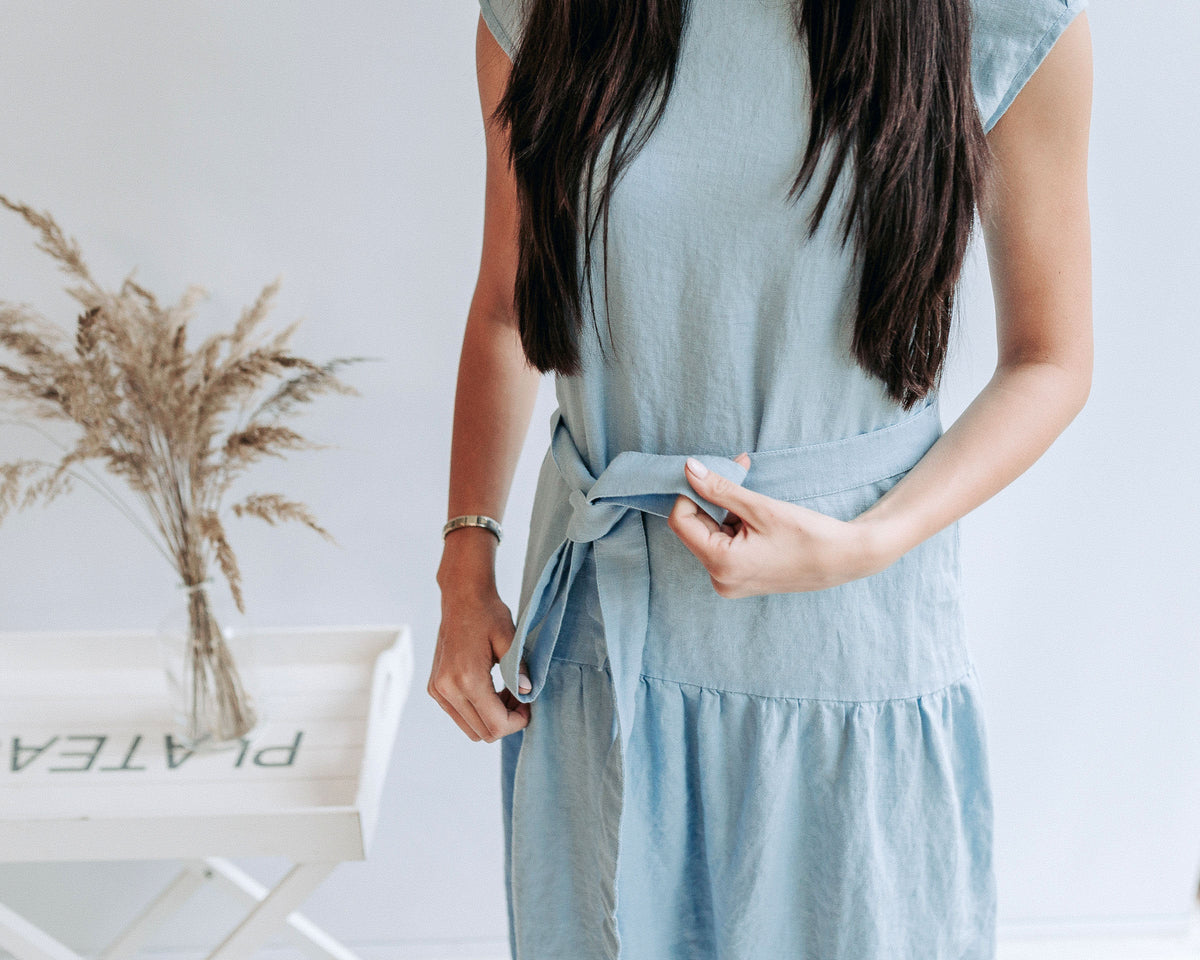 Drop Waist Dress from Linen, Drop Waist Maxi Dress - Linenbee Drop Waist Dress from Linen, Drop Waist Maxi Dress - Linenbee