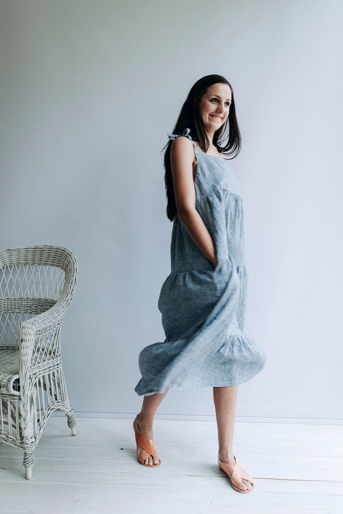 Prairie Dress "Elle", Sleeveless Linen Maxi Dress - Linenbee Prairie Dress "Elle", Sleeveless Linen Maxi Dress - Linenbee