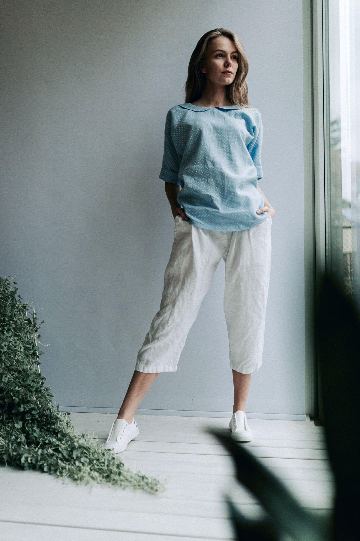 Peter Pan Collar Blouse from Linen, Linen Shirt Women, Linen T Shirt, Linen Tee, Plus size shirt, Linen Blouse, Cute Top, Kawaii Blouse