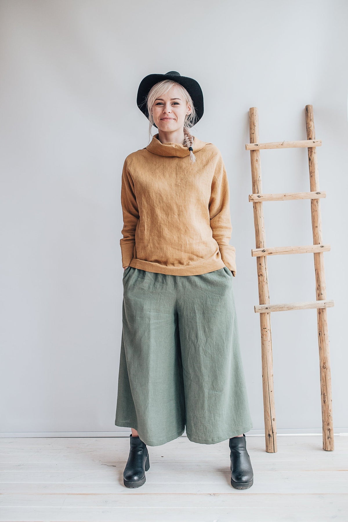 Long Sleeve Linen Tunic with Raised neck, Loose Linen Shirt, Linen Tunic Top, Plus size top, long sleeved shirt, Plus size women clothing