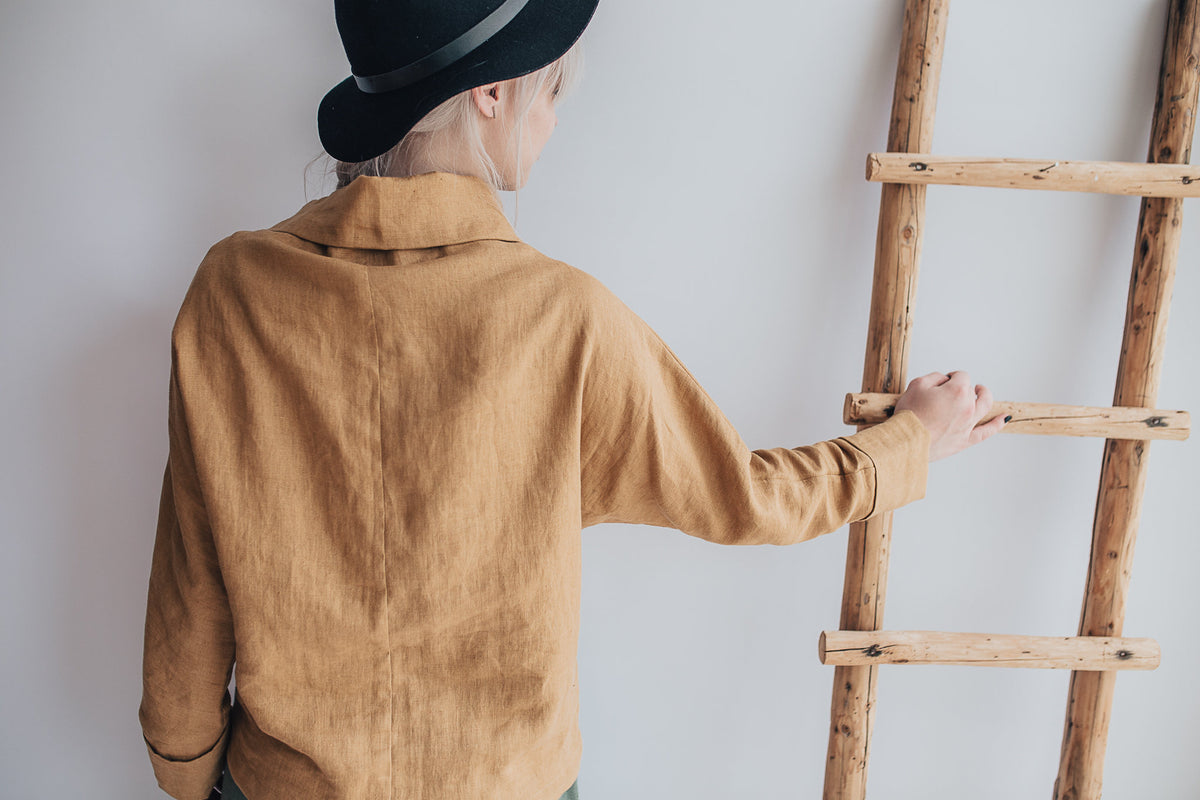 Long Sleeve Linen Tunic with Raised neck, Loose Linen Shirt, Linen Tunic Top, Plus size top, long sleeved shirt, Plus size women clothing