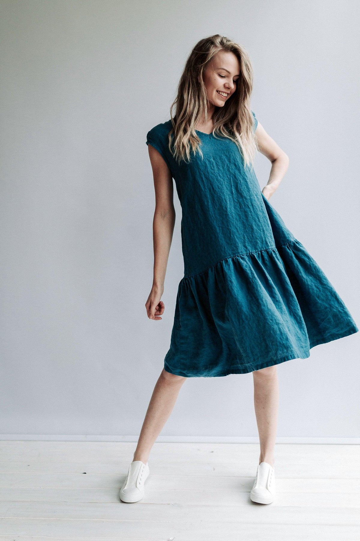 A line Drop Waist Dress 'Julia' from Linen, Drop Waist Linen Dress - Linenbee A line Drop Waist Dress 'Julia' from Linen, Drop Waist Linen Dress - Linenbee