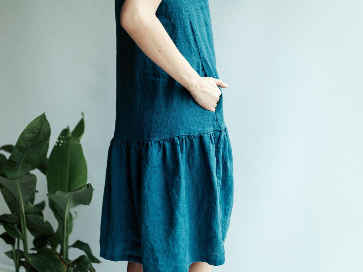 A line Drop Waist Dress &amp;#39;Julia&amp;#39;  from Linen, Drop Waist Linen Dress, Dress Woman, Linen Dresses for Women, A line dress, Short Sleeve Dress