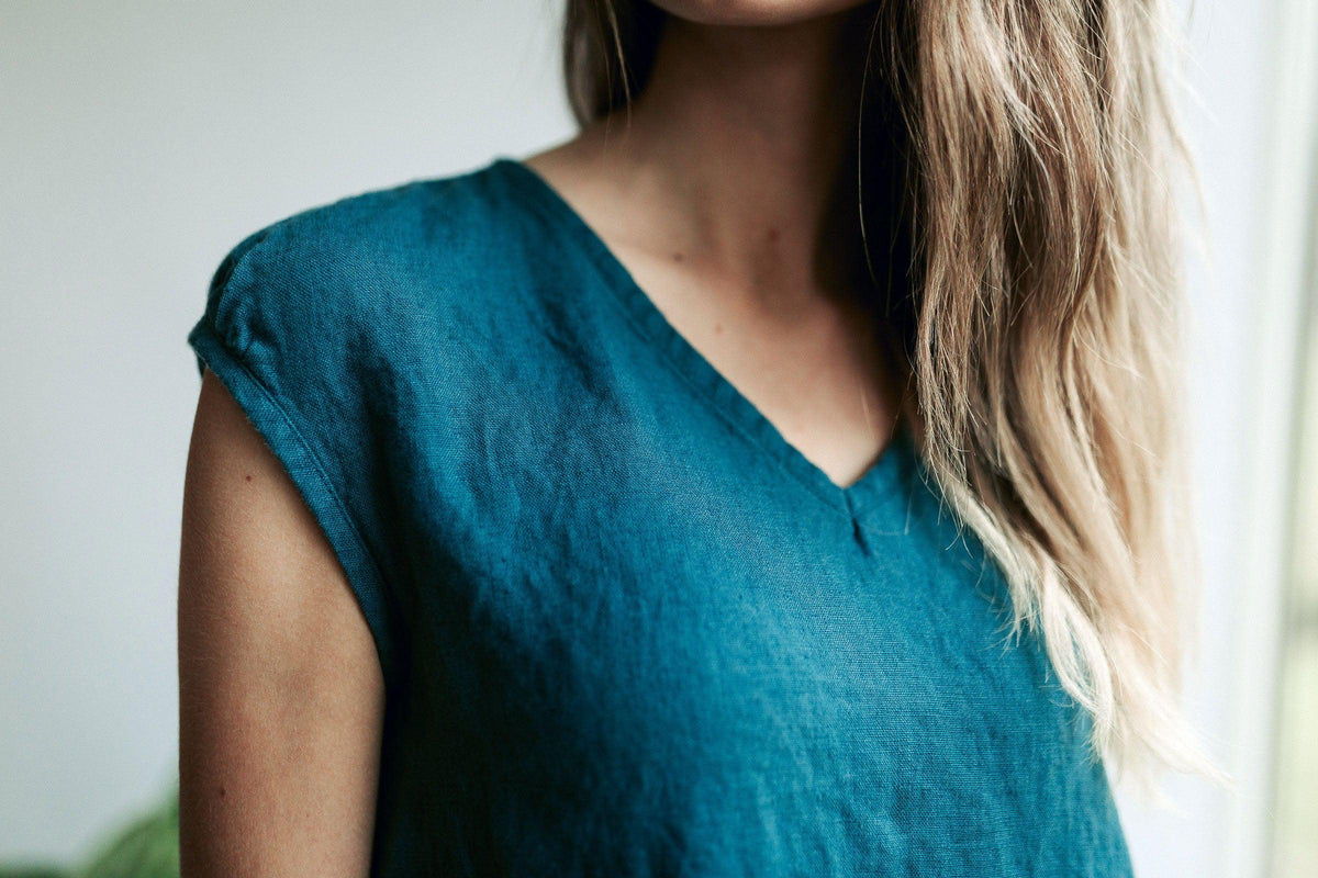 A line Drop Waist Dress &amp;#39;Julia&amp;#39;  from Linen, Drop Waist Linen Dress, Dress Woman, Linen Dresses for Women, A line dress, Short Sleeve Dress