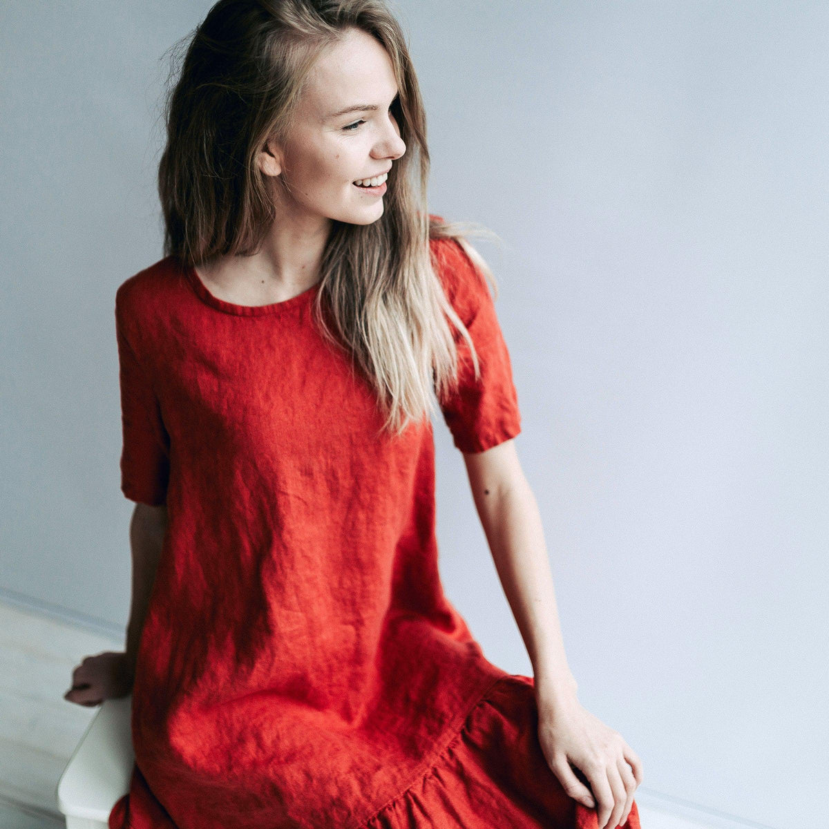 Drop Waist Dress 'Juliana' A line Dress from Linen, Drop Waist Linen D - Linenbee Drop Waist Dress 'Juliana' A line Dress from Linen, Drop Waist Linen D - Linenbee