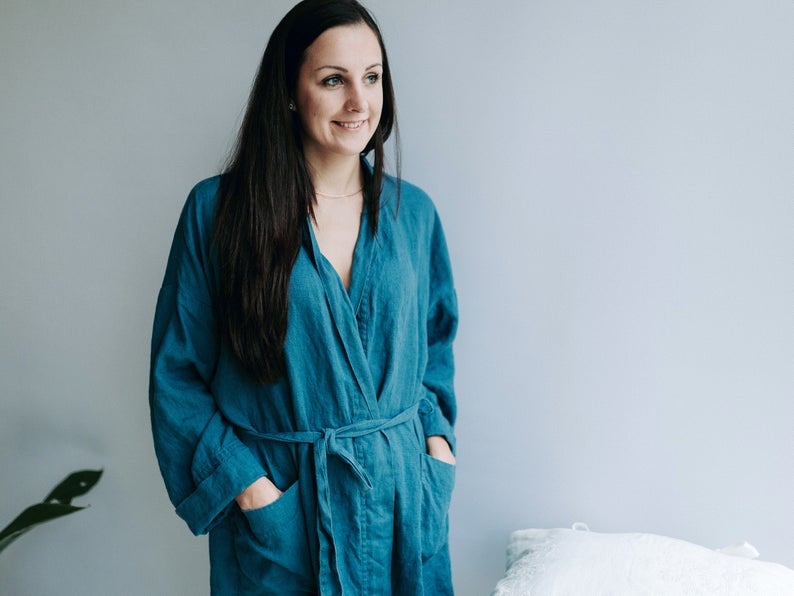 Ready to Ship: Size L/XL Linen Robe, Linen Bath Robe Ready to Ship: Size L/XL Linen Robe, Linen Bath Robe