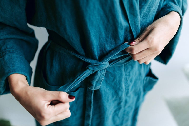 Ready to Ship: Size L/XL Linen robe, Linen bath robe, Linen sleep wear, Women robe, Soft Linen Robe Women, Robe for bride, Spa Robe
