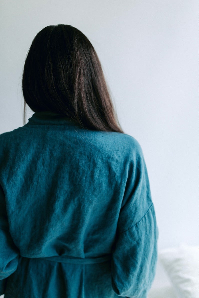 Ready to Ship: Size L/XL Linen robe, Linen bath robe, Linen sleep wear, Women robe, Soft Linen Robe Women, Robe for bride, Spa Robe