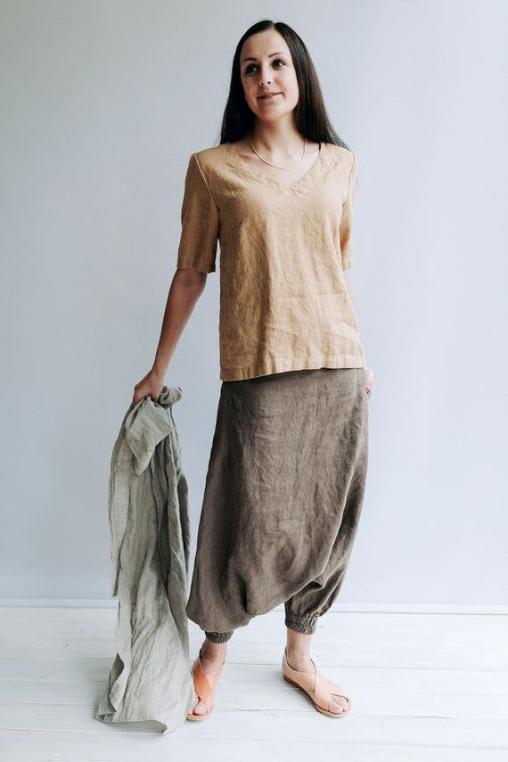 Ready to Ship: Linen Tops for Women, Size L/M, Linen T-shirt, Linen Top for Women, V Neck Top, T-shirt Linen, Linen Tee, Linen blouse