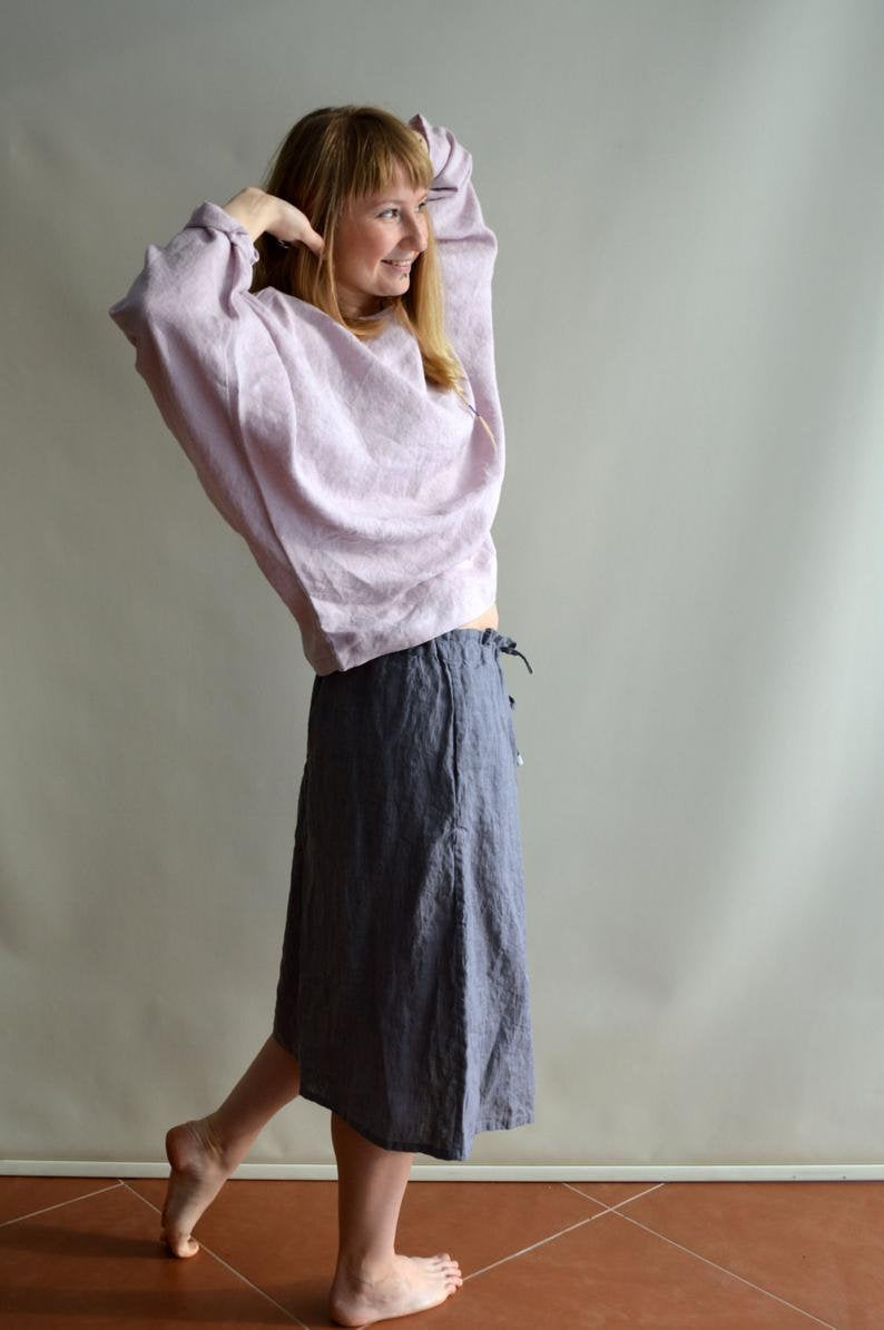 Ready to Ship: Linen Skirt, Size M/L, Midi Skirt, Skirt with Pockets, Boho Skirt, Custom Skirt, Plus size skirt, Skirts for Women