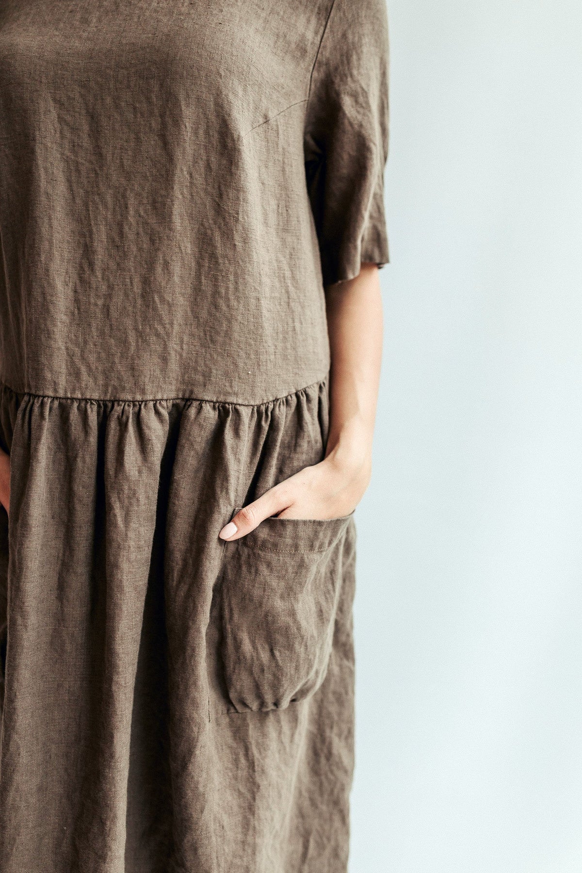 Loose Linen Dress "Jane" with Pockets, Midi length dress - Linenbee Loose Linen Dress "Jane" with Pockets, Midi length dress - Linenbee