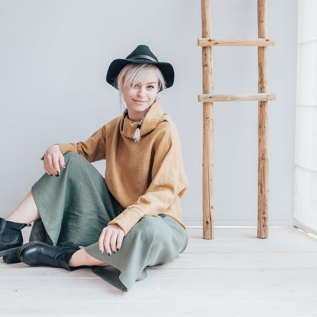 Long Sleeve Linen Tunic with Raised neck, Loose Linen Shirt, Linen Tunic Top, Plus size top, long sleeved shirt, Plus size women clothing