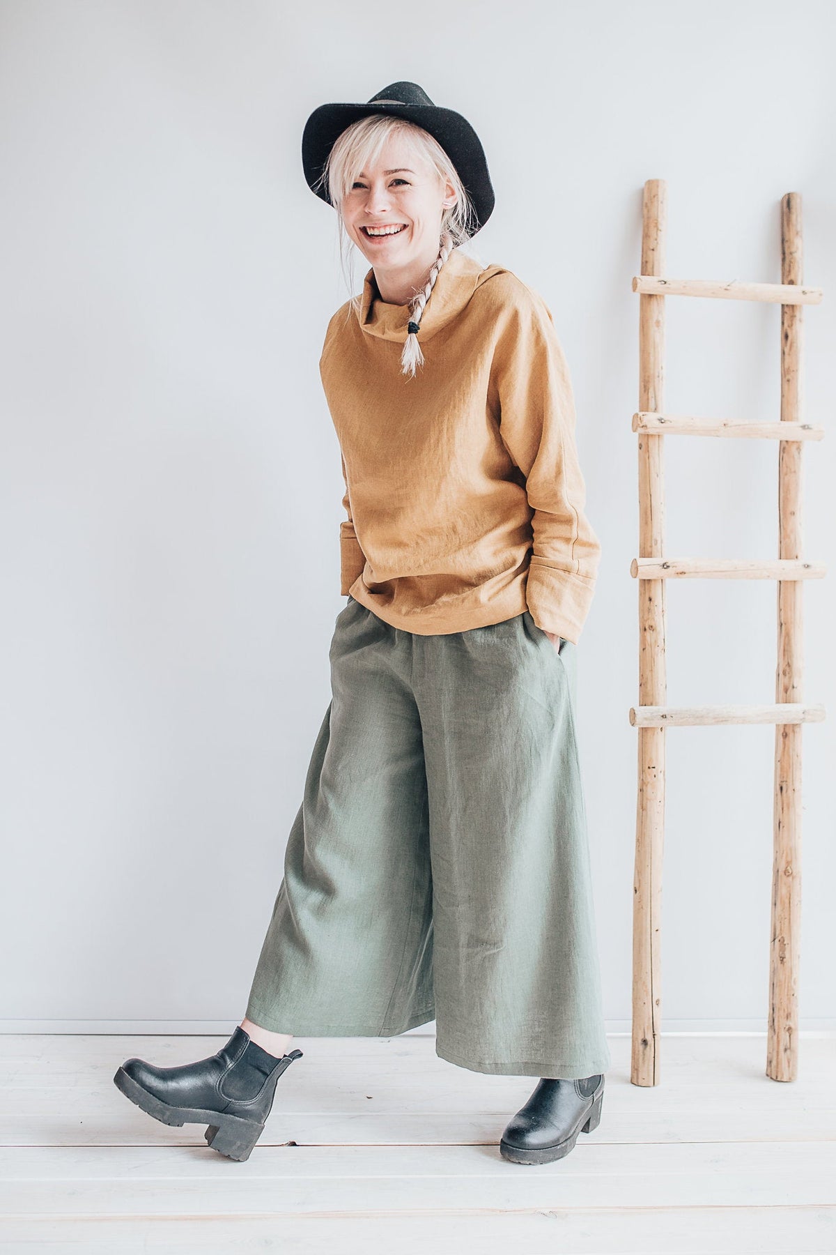 Long Sleeve Linen Tunic with Raised neck, Loose Linen Shirt, Linen Tunic Top, Plus size top, long sleeved shirt, Plus size women clothing