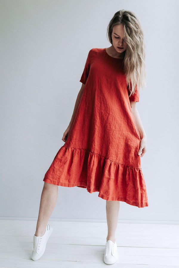 Drop Waist Dress 'Juliana' A Line Dress from Linen, Drop Waist Linen Dress
