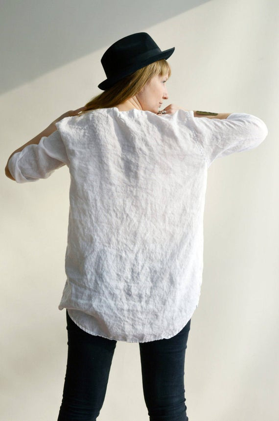 Ready to Ship: Loose Womens Shirt, Size L, Linen Shirt, Tunic Shirt, boyfriend shirt, summer shirt, light shirt, boho shirt, Top