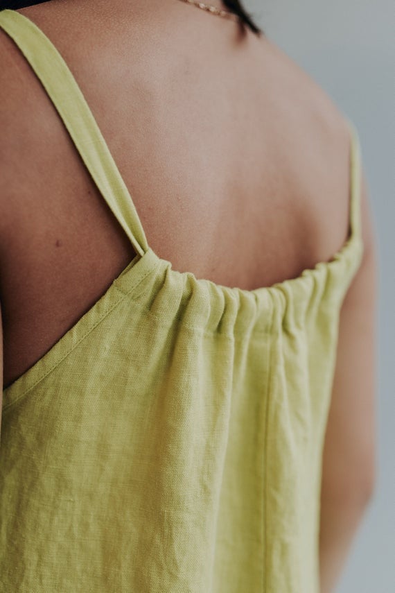 Ready to Ship: Drawstring dress with Ruffle &amp;quot;Eleonor&amp;quot; , Size M, Sleeveless Midi Dress, Pinafore Dress, Sundress Linen Dress for Woman