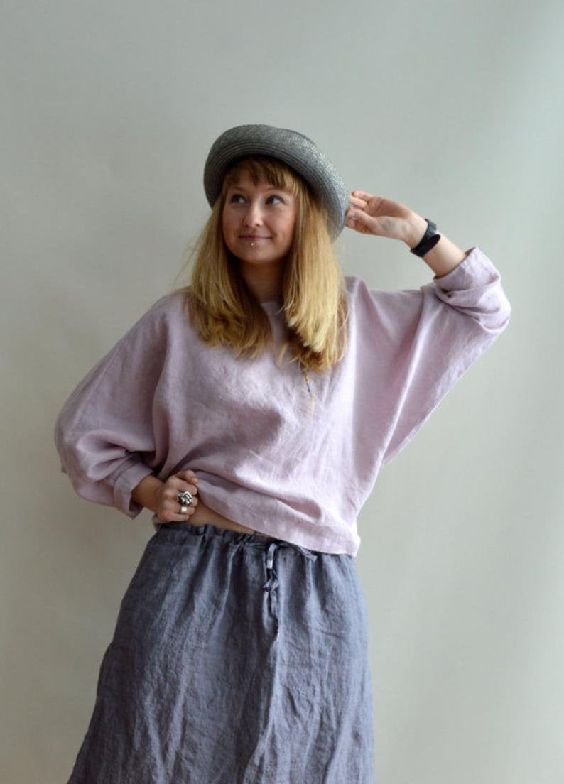 Ready to Ship: Linen Skirt, Size M/L, Midi Skirt, Skirt with Pockets, Boho Skirt, Custom Skirt, Plus size skirt, Skirts for Women