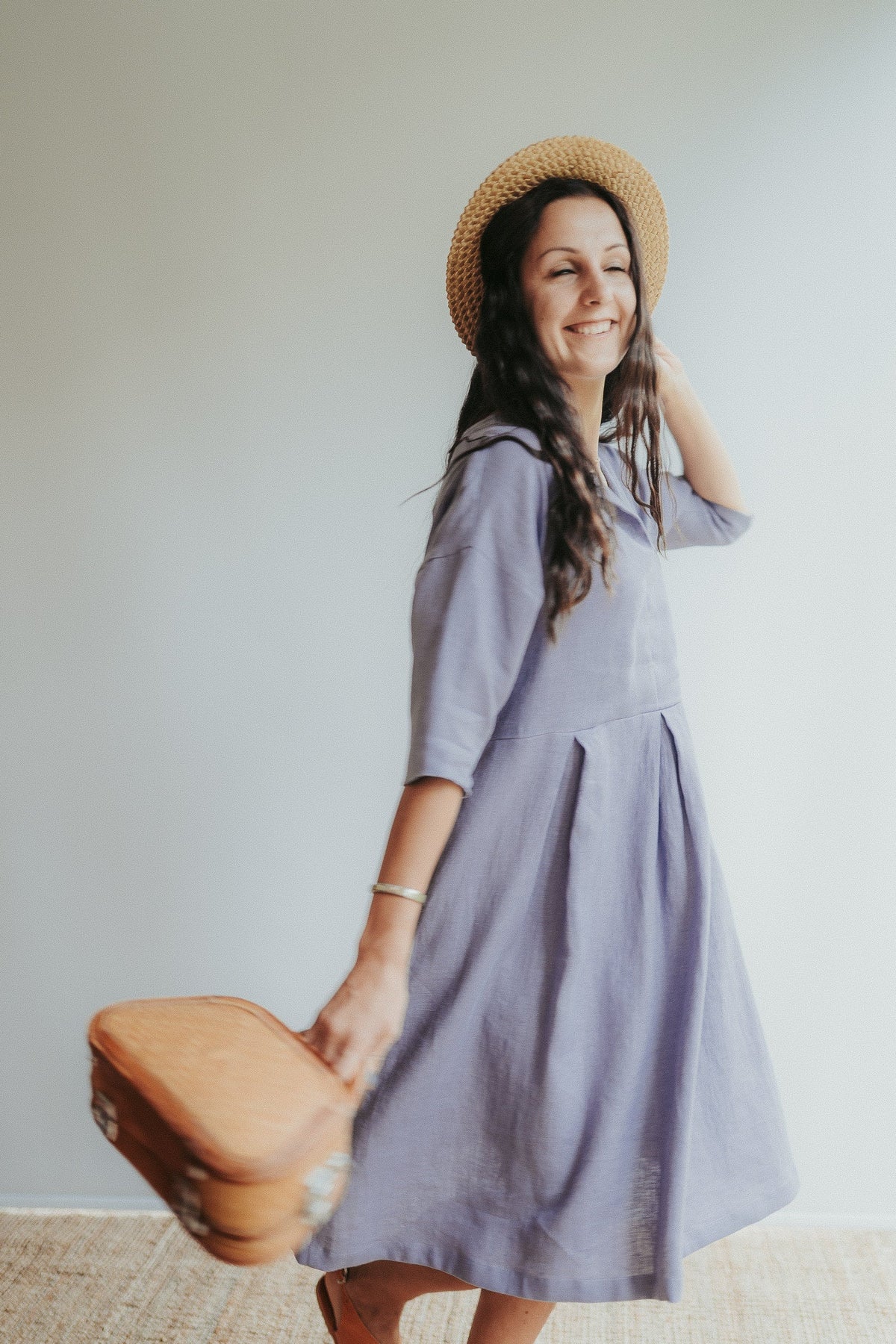 Linen Midi Dress 'Beckie', Loose Linen Dress for Women - Linenbee Linen Midi Dress 'Beckie', Loose Linen Dress for Women - Linenbee
