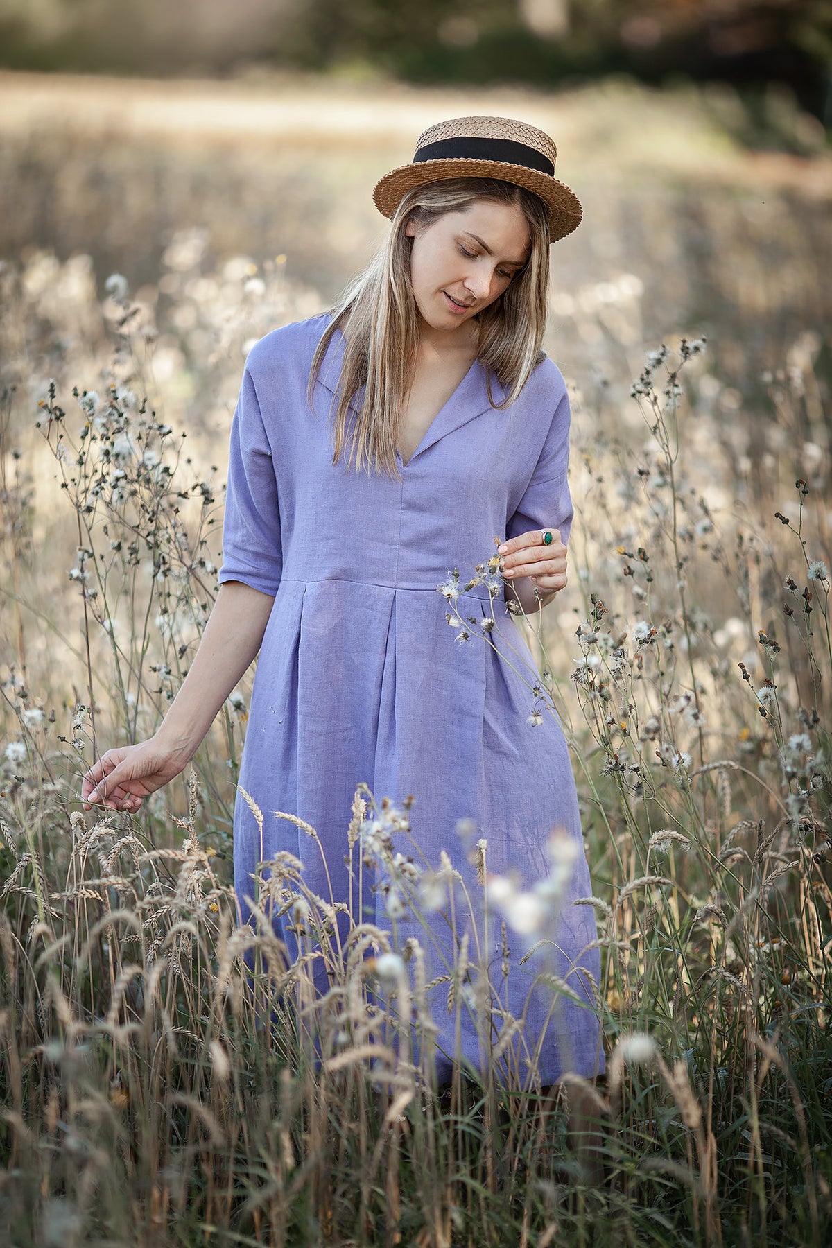 Linen Midi Dress 'Beckie', Loose Linen Dress for Women - Linenbee Linen Midi Dress 'Beckie', Loose Linen Dress for Women - Linenbee