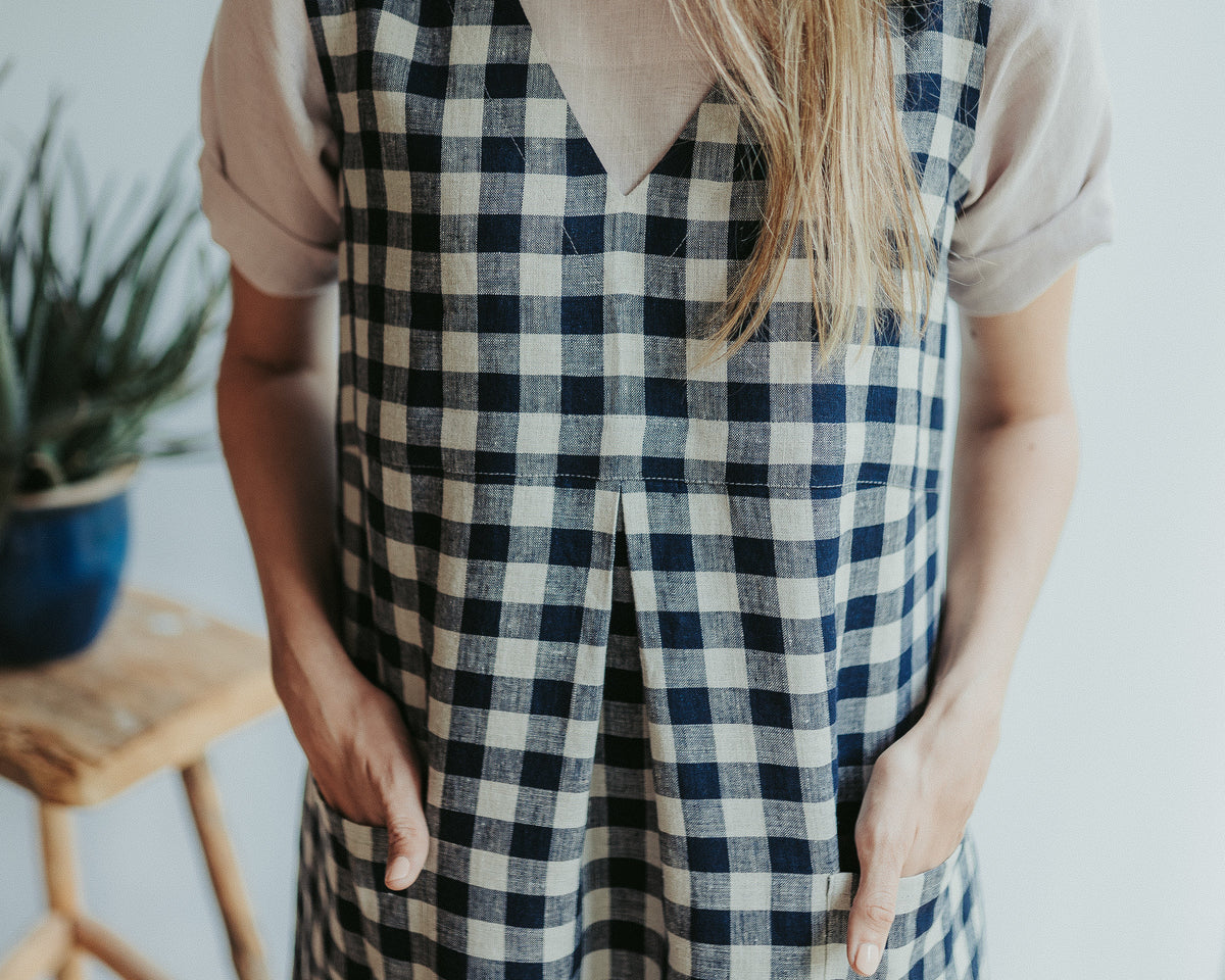 Linen Pinafore Dress &amp;#39;Lynette&amp;#39;, Pinafore Dress Women, Plus size Linen tunic dress, V neck linen dress, linen clothing