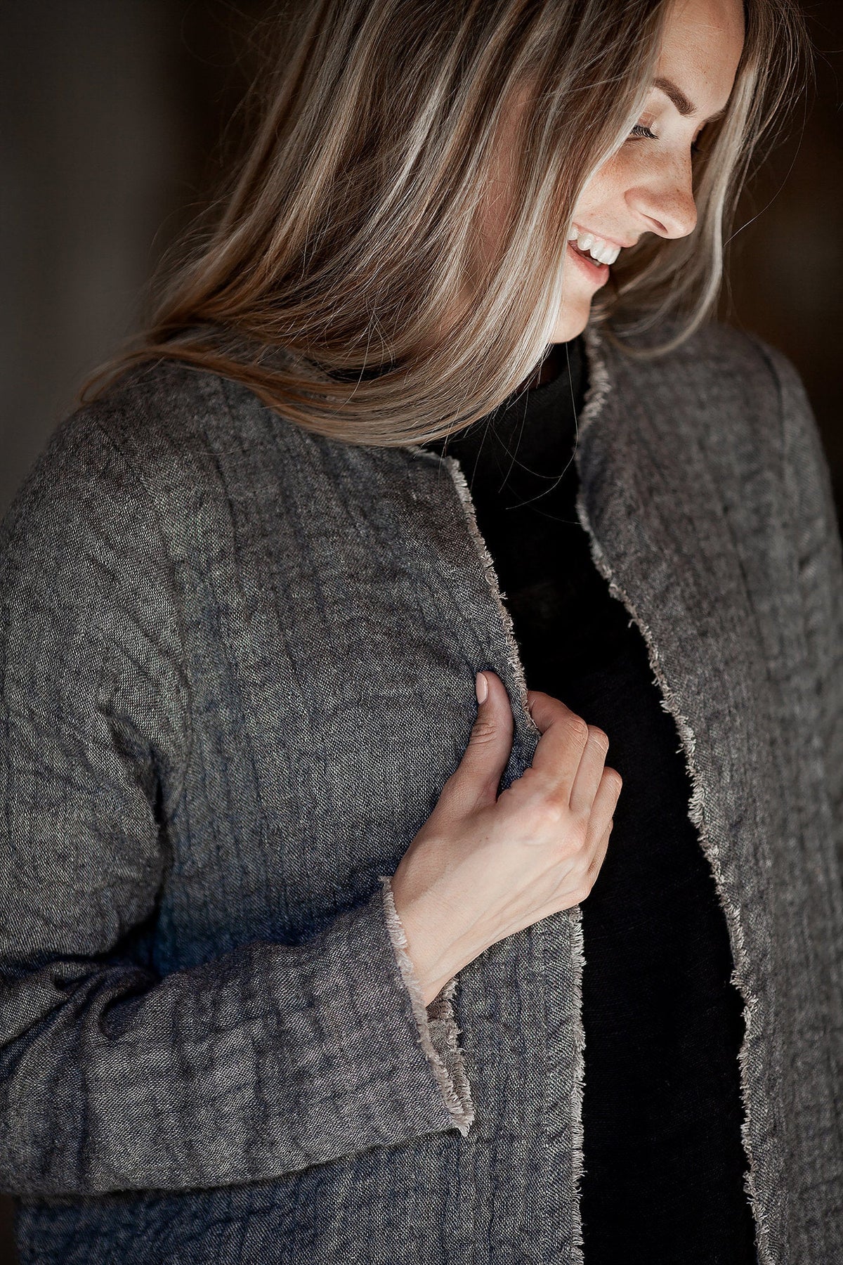 Linen and Wool Smock Jacket 'Berta', Linen Blazer for Women - Linenbee
