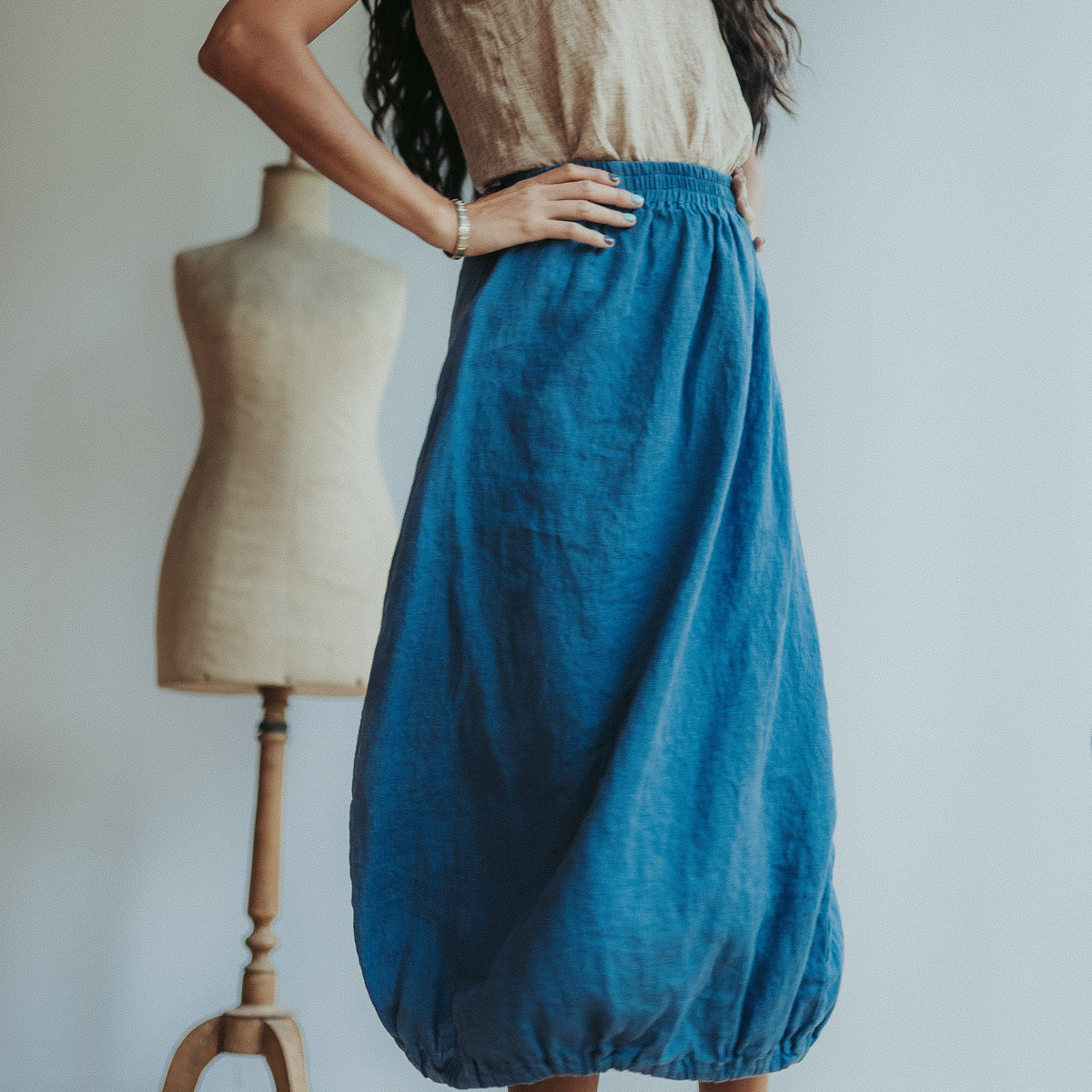 Linen balloon skirt for women, Linen Midi skirt, Womens linen skirt, Maxi skirt boho, Dark blue skirt, Skirt with Pockets, Summer Skirt